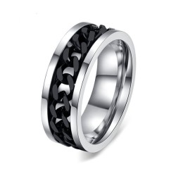 Anillo para hombre en acero inoxidable con spinner ondulado negro