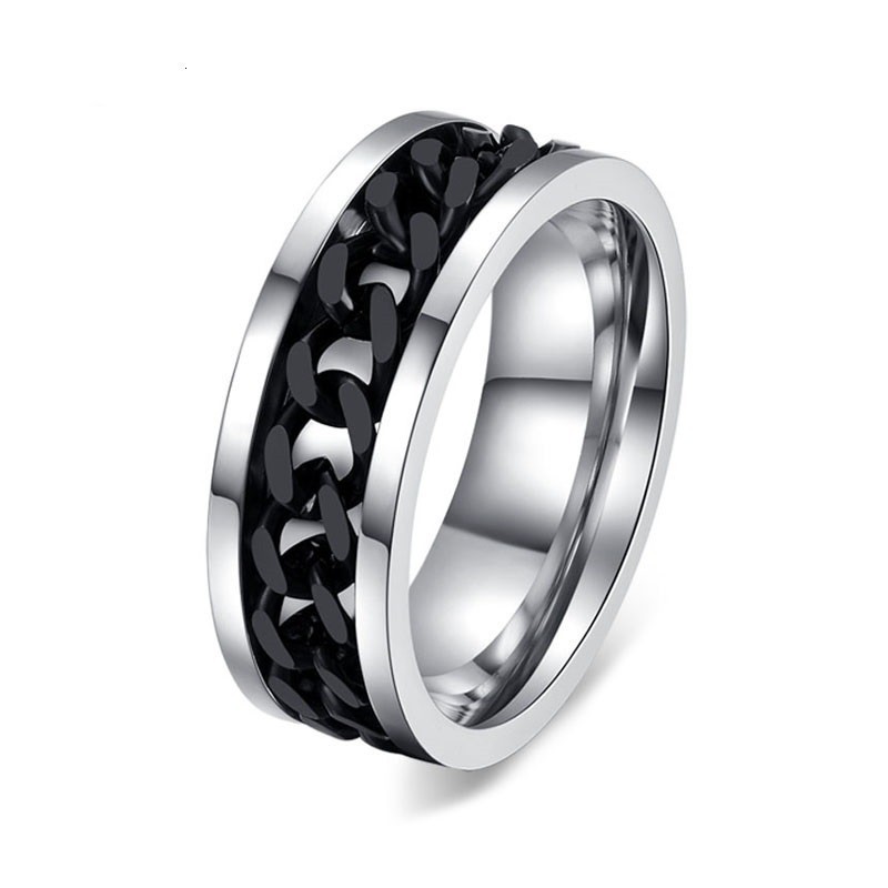 Anillo para hombre en acero inoxidable con spinner ondulado negro