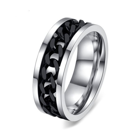 Anillo para hombre en acero inoxidable con spinner ondulado negro