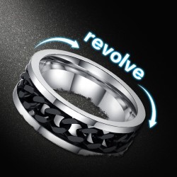 Anillo para hombre en acero inoxidable con spinner ondulado negro