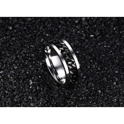 Anillo para hombre en acero inoxidable con spinner ondulado negro