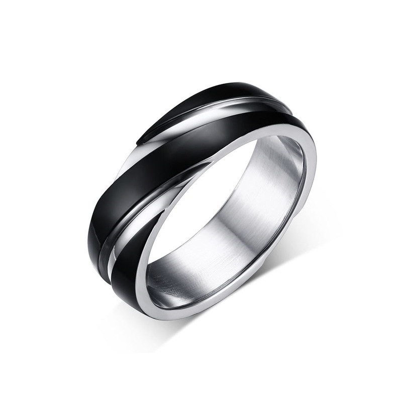 Anillo para hombre en acero inoxidable con franjas negras
