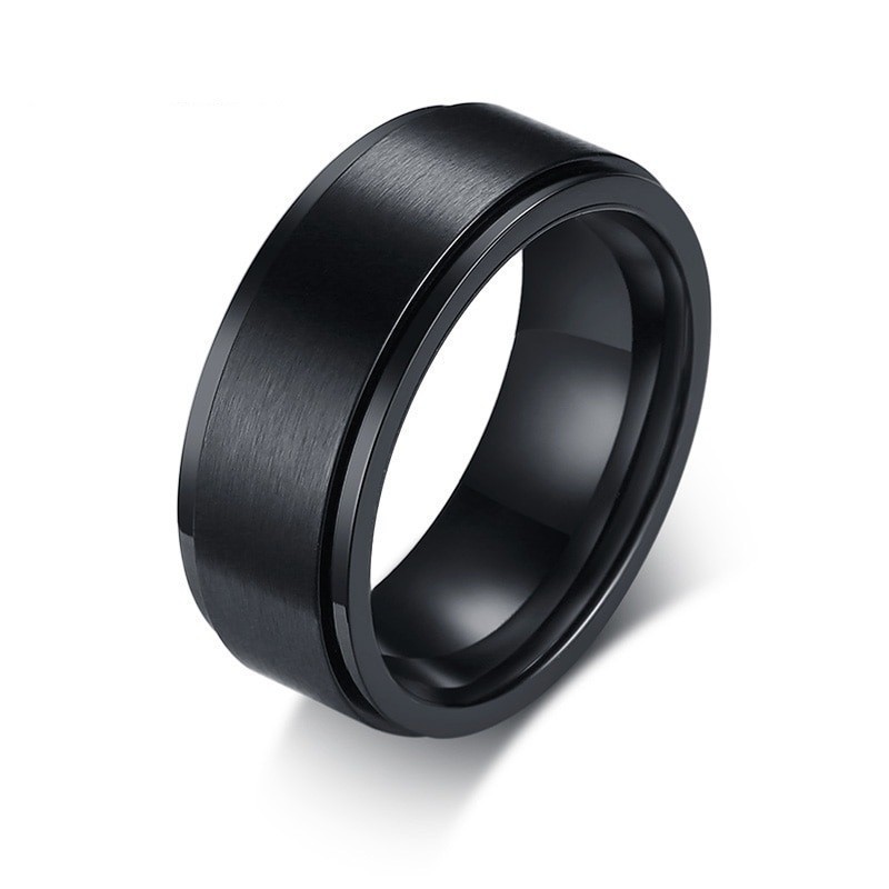 Anillo spinner negro para hombre en acero inoxidable