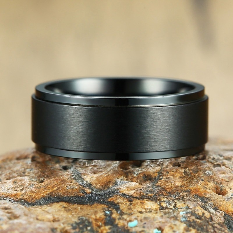 Anillo spinner negro para hombre en acero inoxidable