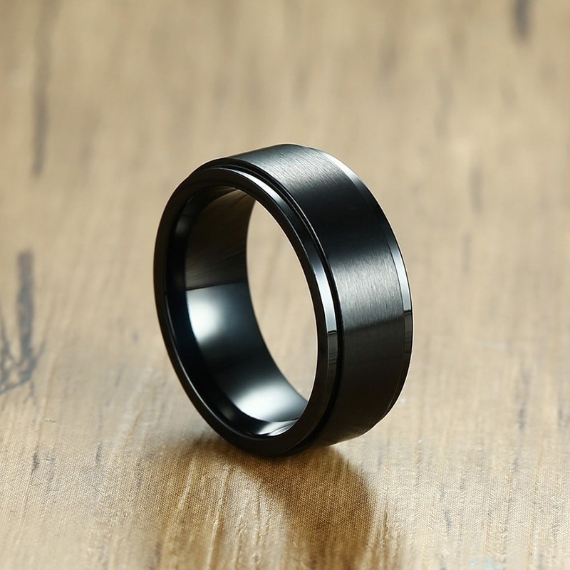 Anillo spinner negro para hombre en acero inoxidable