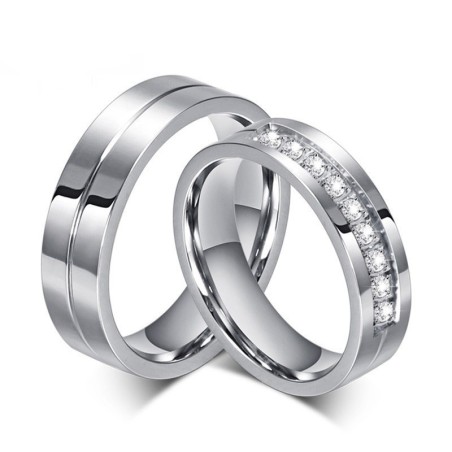 Argollas de matrimonio con zirconias en acero inoxidable