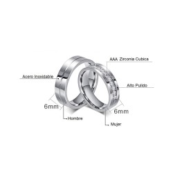 Argollas de matrimonio con zirconias en acero inoxidable