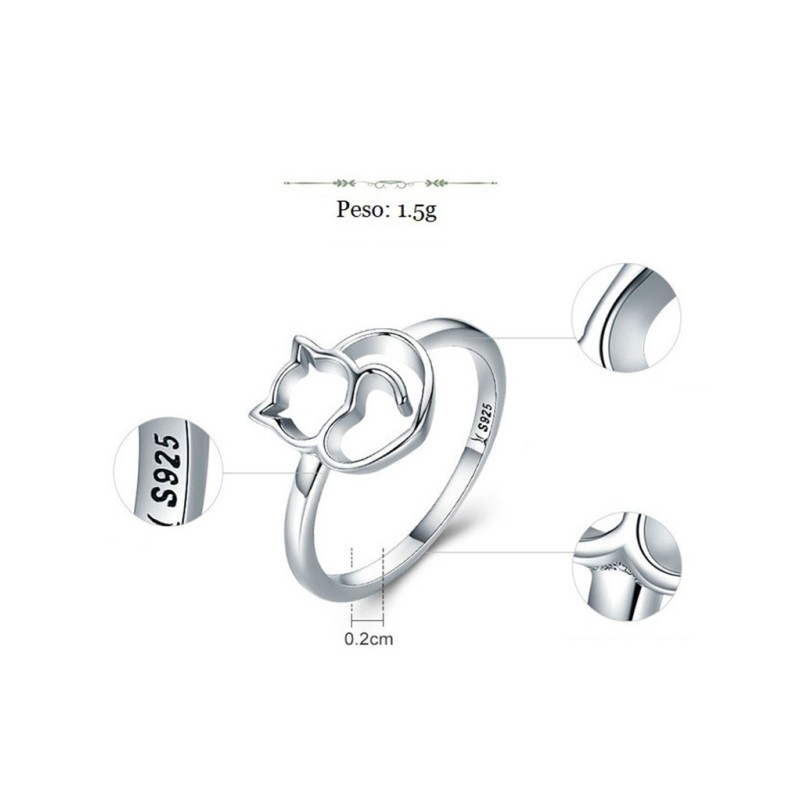 Anillo silueta de gato en plata