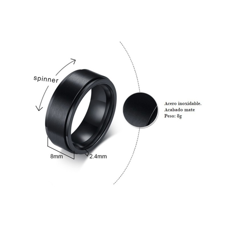 Anillo spinner negro para hombre en acero inoxidable