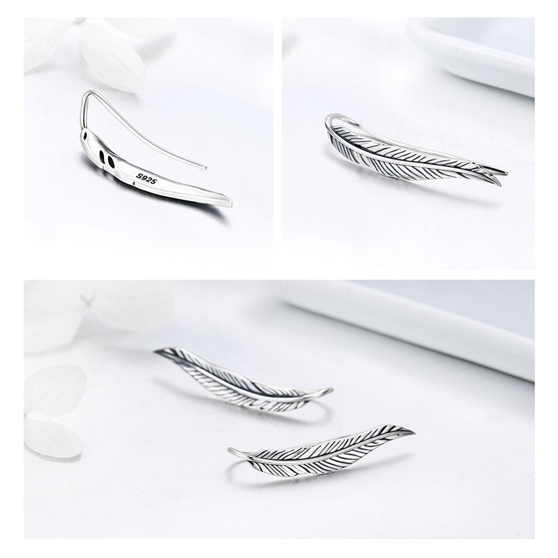 Aretes largos en forma de hojas en plata