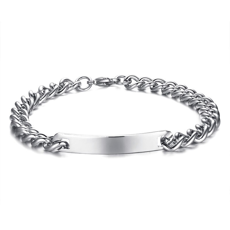 Brazaletes plateados para parejas grabados en acero inoxidable
