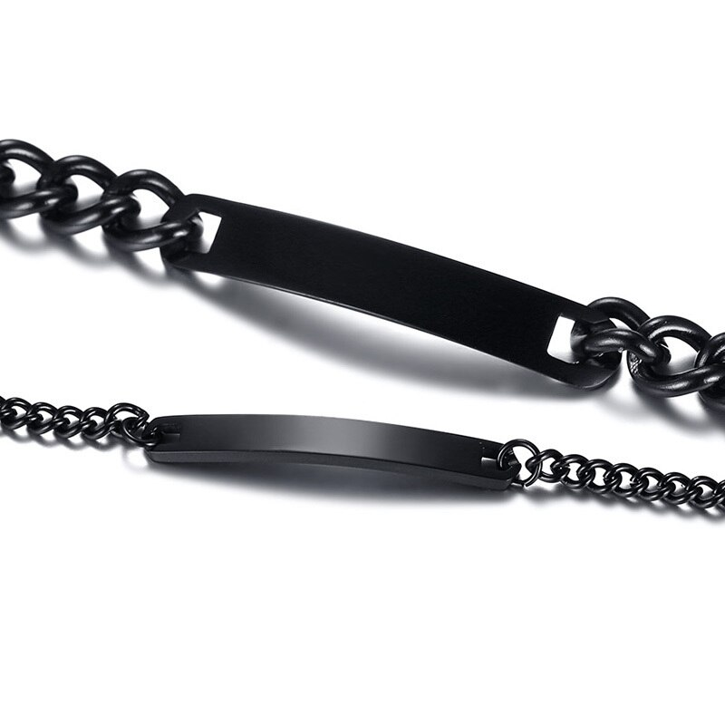 Brazaletes negros para parejas grabados en acero inoxidable