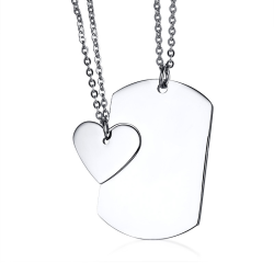 Collar con dijes para pareja de fichas de corazón en acero inoxidable