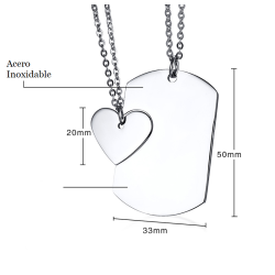 Collar con dijes para pareja de fichas de corazón en acero inoxidable