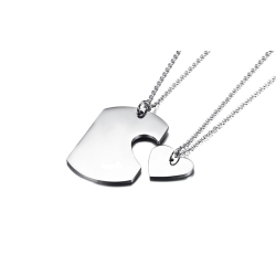 Collar con dijes para pareja de fichas de corazón en acero inoxidable