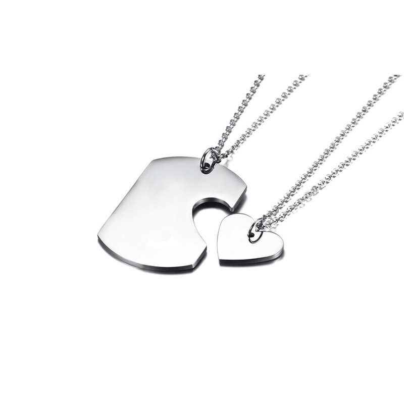 Collar con dijes para pareja de fichas de corazón en acero inoxidable