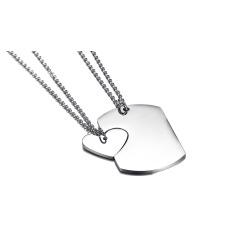 Collar con dijes para pareja de fichas de corazón en acero inoxidable