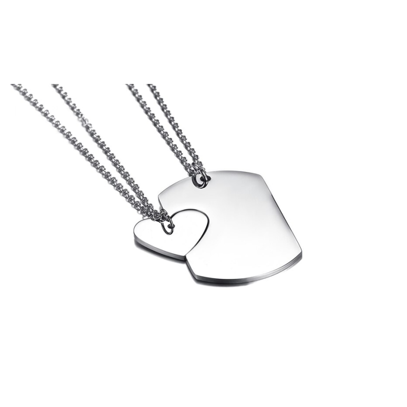 Collar con dijes para pareja de fichas de corazón en acero inoxidable
