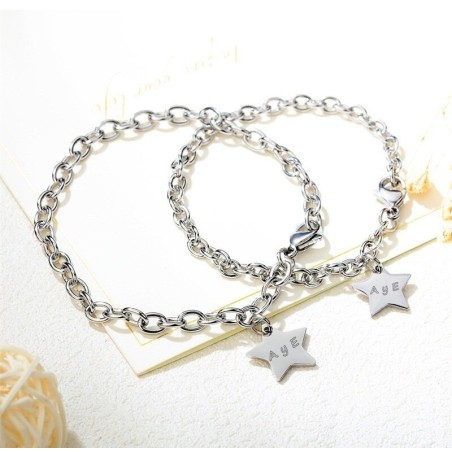 Brazaletes pulseras para pareja estrella personalizable en acero inoxidable