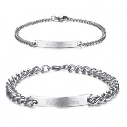 Brazaletes plateados para parejas grabados en acero inoxidable
