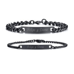 Brazaletes negros para parejas grabados en acero inoxidable