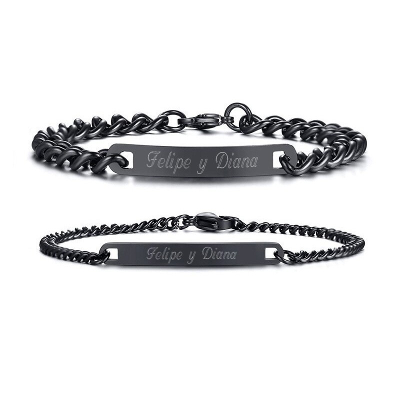 Brazaletes negros para parejas grabados en acero inoxidable