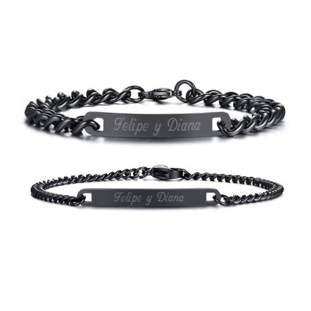 Brazaletes negros para parejas grabados en acero inoxidable