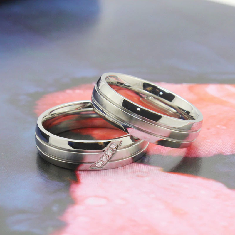 Argollas de matrimonio franjas deluxe en acero inoxidable