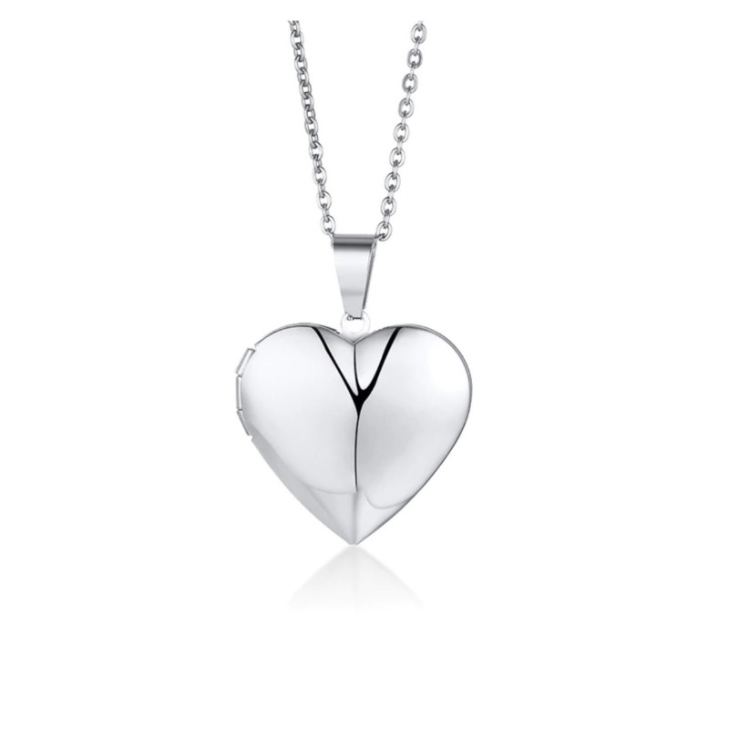 Collar relicario corazón acero inoxidable grabado texto