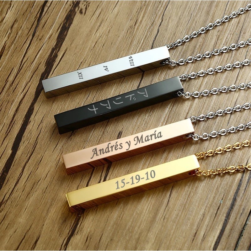 Dije barra grabado de texto personalizable en acero inoxidable