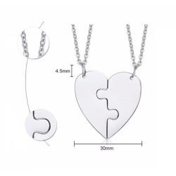Collares para pareja personalizables rompecabezas de corazón en acero inoxidable