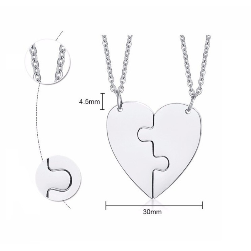 Collares para pareja personalizables rompecabezas de corazón en acero inoxidable