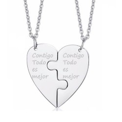 Collares para pareja personalizables rompecabezas de corazón en acero inoxidable