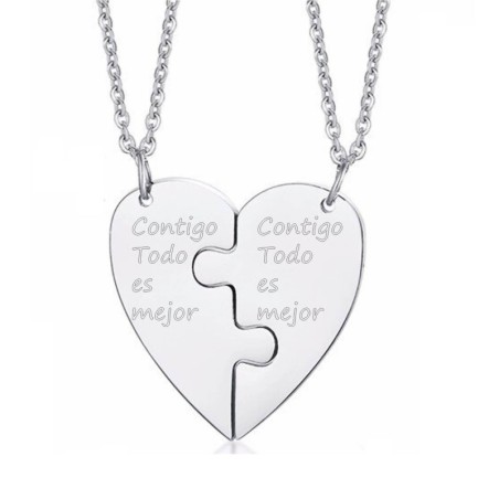 Collares para pareja personalizables rompecabezas de corazón en acero inoxidable