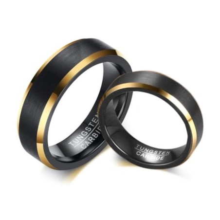Argollas de matrimonio en tungsteno negro franja color dorado