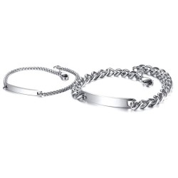 Brazaletes plateados para parejas grabados en acero inoxidable