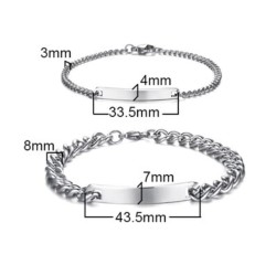 Brazaletes plateados para parejas grabados en acero inoxidable