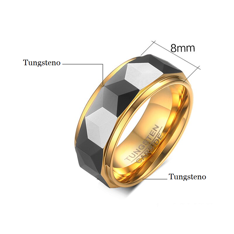 Argolla para hombre geométrica de corte facetado en tungsteno