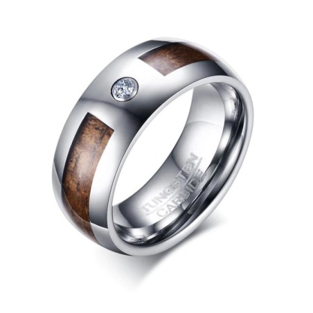 Argolla para hombre con incrustación de madera en tungsteno