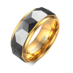 Argolla para hombre geométrica de corte facetado en tungsteno