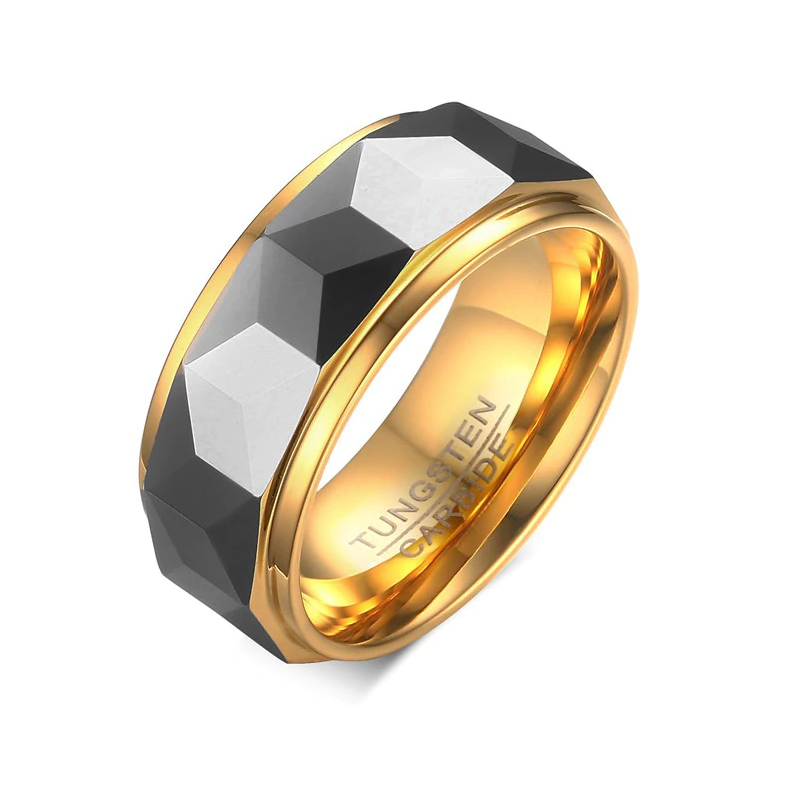 Argolla para hombre geométrica de corte facetado en tungsteno