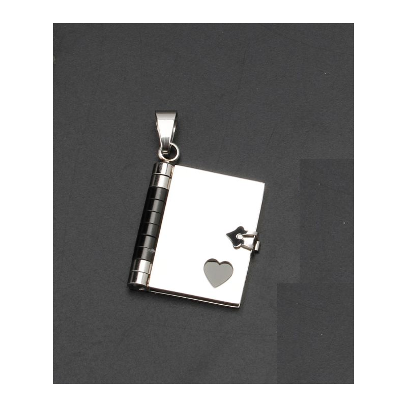 Collar con dije grabable de libro en acero inoxidable