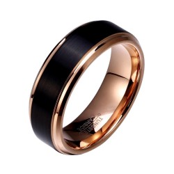 Argollas de matrimonio en tungsteno negro franja color oro rosado