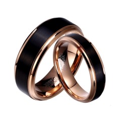 Argollas de matrimonio en tungsteno negro franja color oro rosado