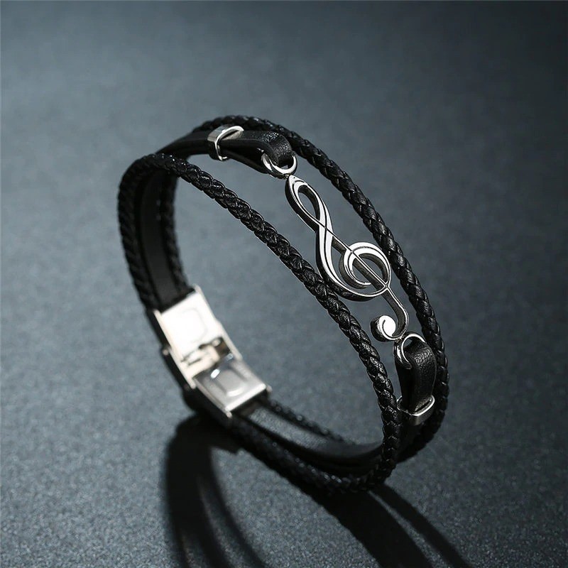 Brazalete para hombres nota musical en acero inoxidable