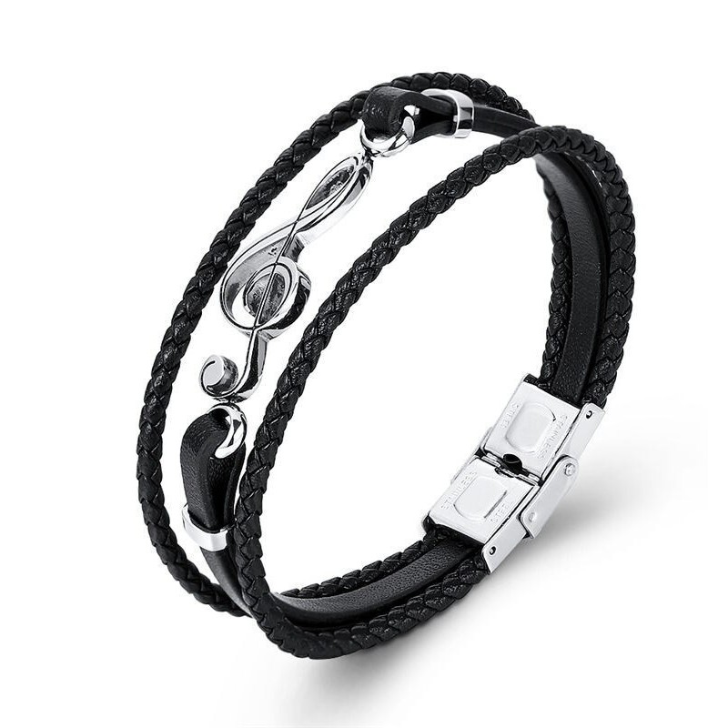 Brazalete para hombres nota musical en acero inoxidable