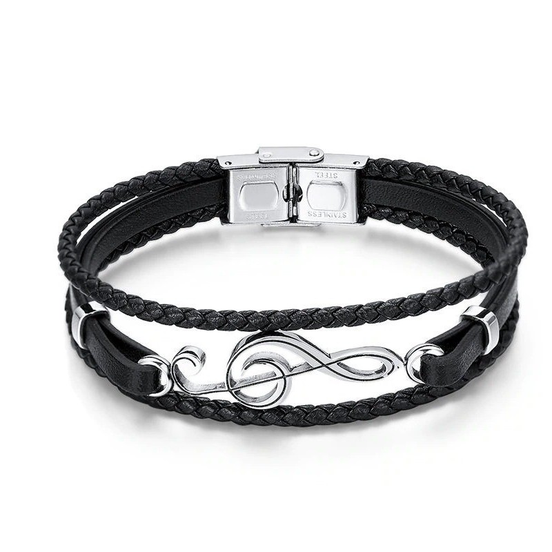 Brazalete para hombres nota musical en acero inoxidable