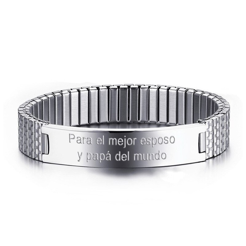 Brazalete Elástico Para Hombres Personalizado En Acero Inoxidable
