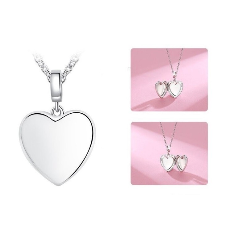 Collar relicario corazón plata grabado de texto
