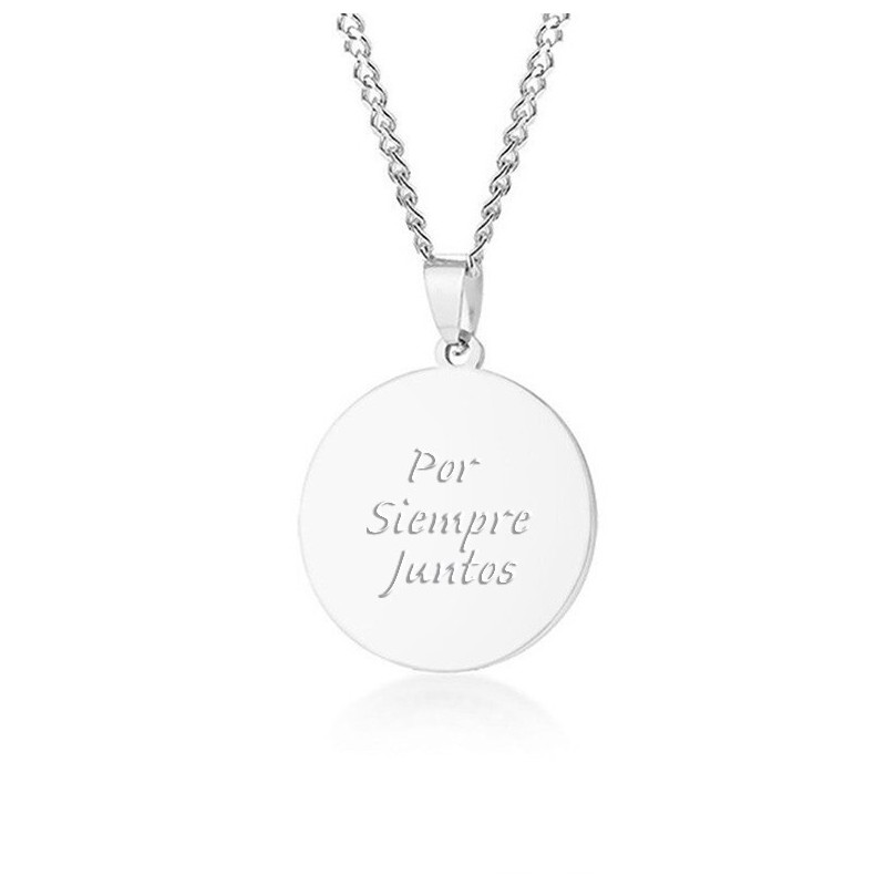 Dije y cadena redondo personalizado en acero inoxidable